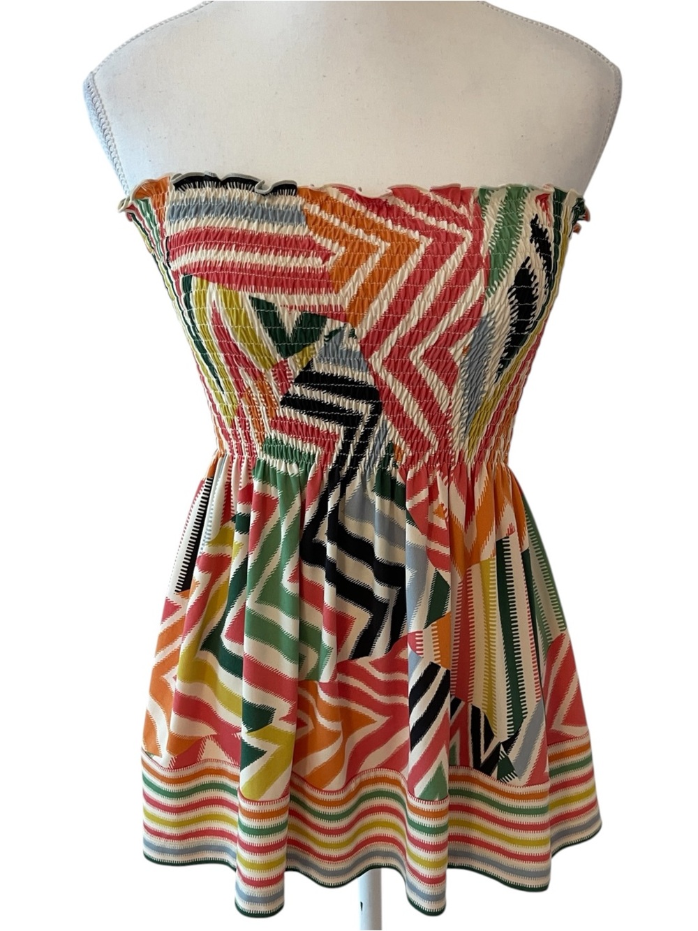 BCBG Maxazria Colourful Strapless Geometric Print Top Size XS